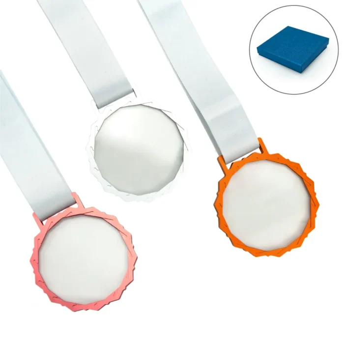 Glass Medals with Metal Frame and 3cm White Ribbon - Image 1