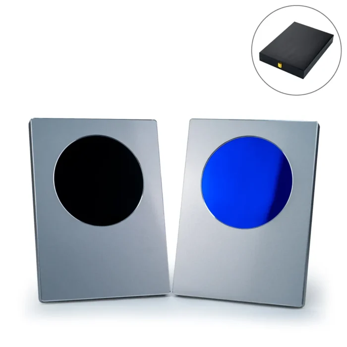 A4 Aluminum Award Plaques with Round Colored Plate and Stand - Image 1
