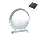 Round Clear Crystal Award with Engraved Leaves