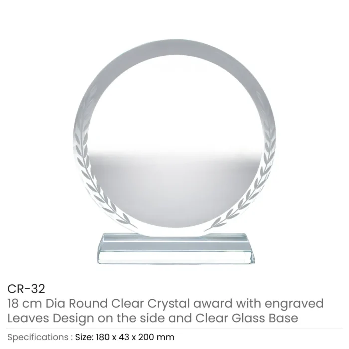 Round Clear Crystal Award with Engraved Leaves - Image 6