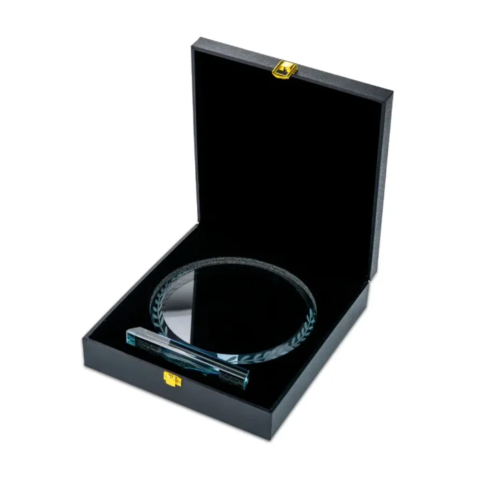 Round Clear Crystal Award with Engraved Leaves - Image 7