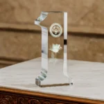 Crystal Glass Trophy in Number One Shape with Gold Lock Closure Box - Image 2