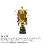 Metal Close Cup Trophies with Two-Sided Handle & Attached Ribbons - Image 9