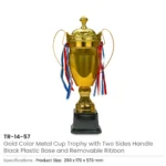 Metal Close Cup Trophies with Two-Sided Handle & Attached Ribbons - Image 10