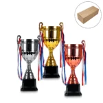 Metal Cup Trophies with Removable Ribbon Attached to Both Handles