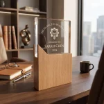 Rectangle Shaped Wood and Crystal Awards with Box - Image 2